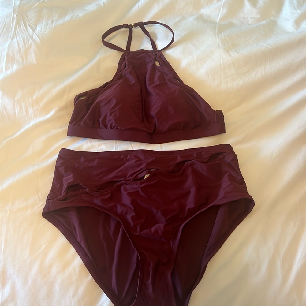 Antonio Melani halter bikini. Burgundy, size 8. Never worn